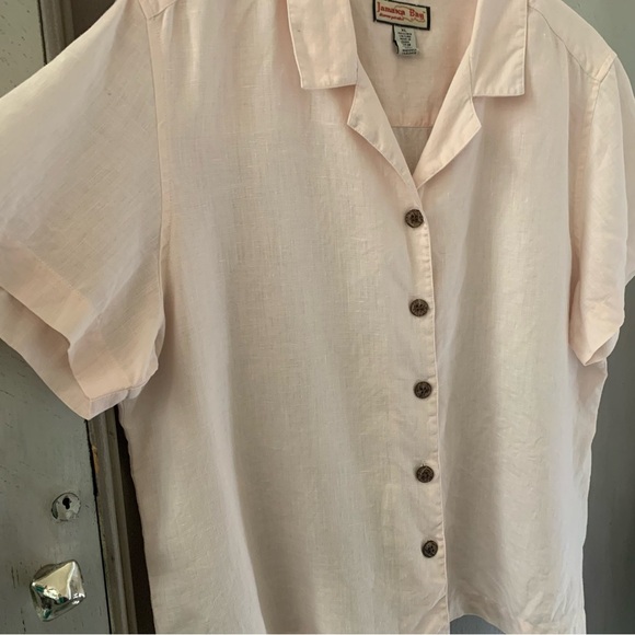 Jamaica Bay Pale Pink Button-Up Linen Women's Top - Picture 3 of 6